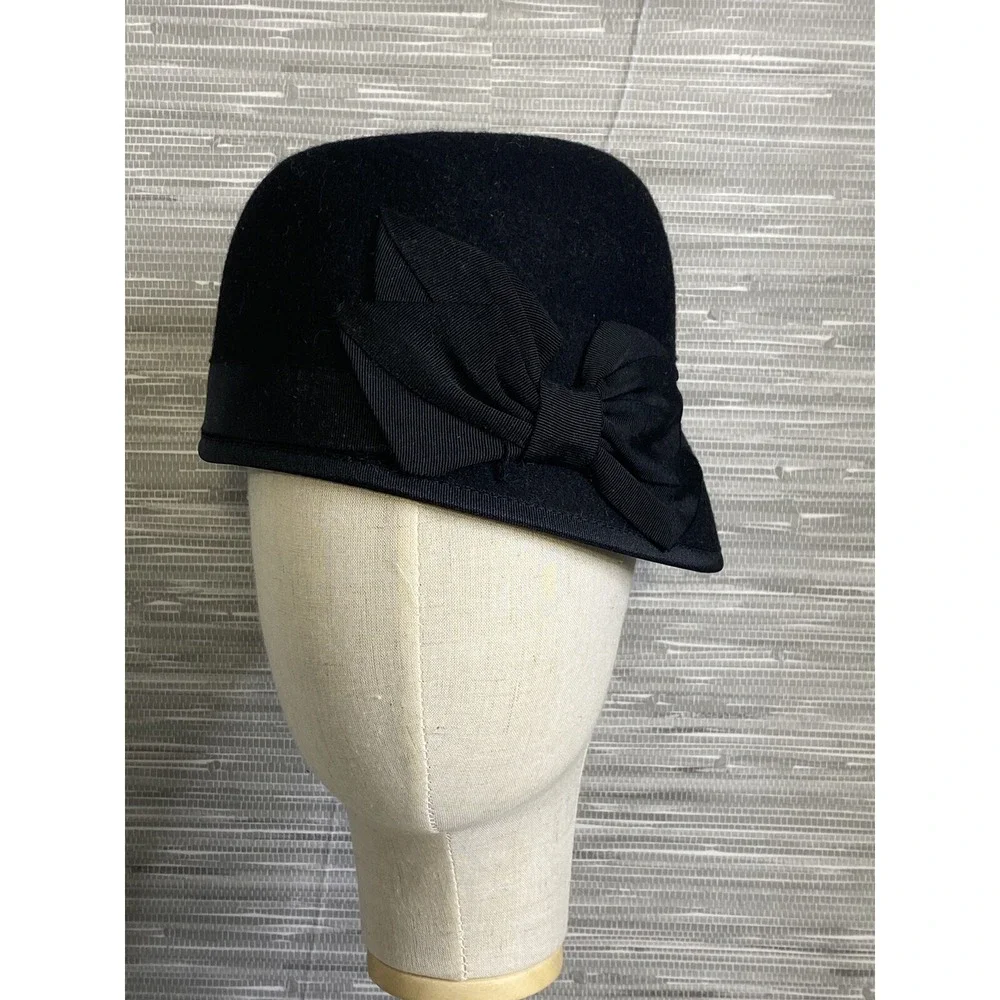MSRP $46 Nine West Wool Felt Bow Cloche‎ Black One Size